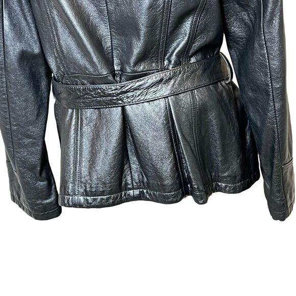 Wilson’s Leather Maxima vintage black leather belted button up jacket size L - Picture 10 of 16